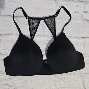 Victoria's Secret T Shirt Lightly Lined Black Mesh T-Back Wireless Bra